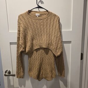 Find Me Now Cable Knit Ultra Cropped Sweater & Matching Shorts Set Camel Tan S/M